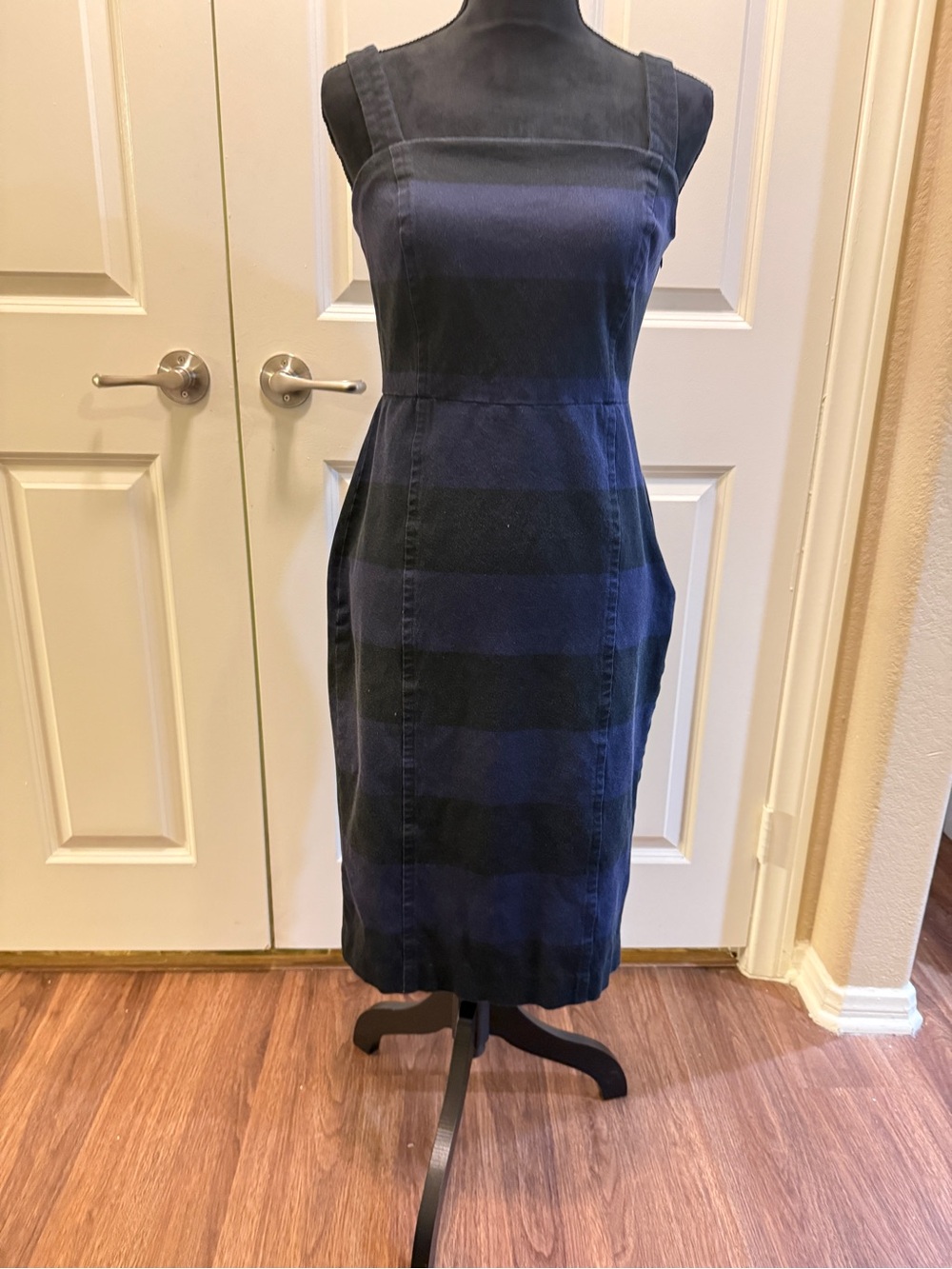 Banana Republic Navy & Black Rugby Striped Sleeveless Sheath Dress